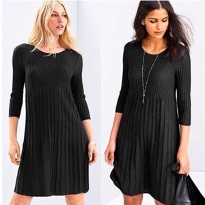 EILEEN FISHER Washable-Wool Scoop-Neck Pleated Dress Black Small Petite